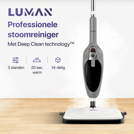 LUMAN 12 in 1 Stoomreiniger Én Handstomer V1 - Tapijtreiniger - Vlekkenreiniger - Met Aanpasbare Stoomkracht - Met 10 Opzetstukken en 3 Microvezeldoeken - Grijs