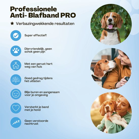 Anti Blafband Pro - Opvoedingshalsband Zonder Schok - voor Kleine en Grote Honden - Waterdicht - Oplaadbaar - Vibratie en Audio - 2 Extra Halsbanden