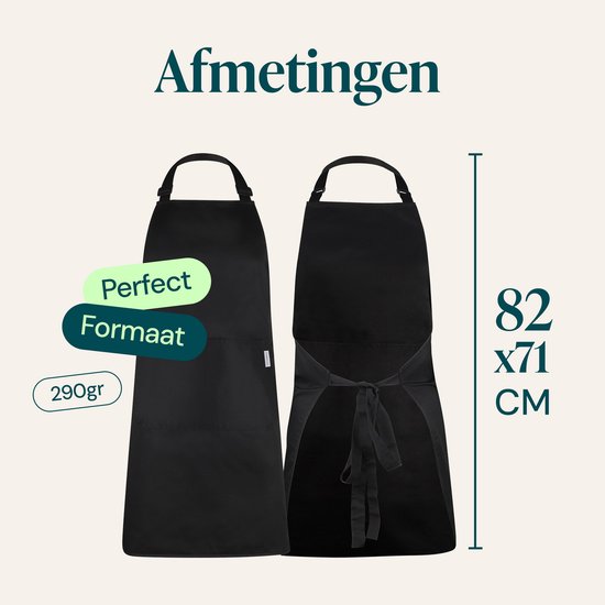Castagnola keukenschort - Water- en vuilafstotend - Professioneel Kookschort - Schort voor Dames en Heren - Horeca Sloof - Unisex - Verstelbare Gesp - Extra Grote Vakken - Zwart