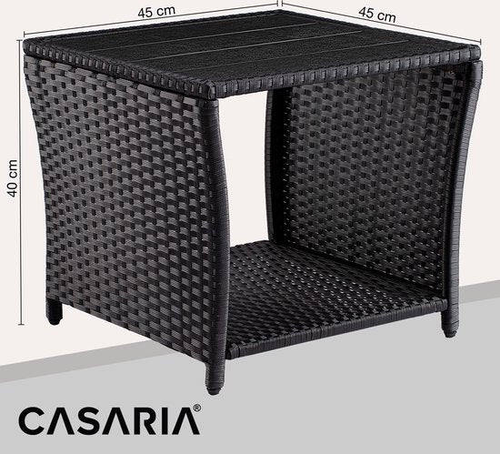 Casaria Polyrattan Bijzettafel - WPC Tafelblad 45x45x40cm – Zwart