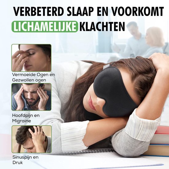 TravelHawk Slaapmasker Zwart - Luxe 3D-slaapmasker Dames Heren 100% lichtblokkerende slaapbril Zijslaper Oogmasker Nachtmasker