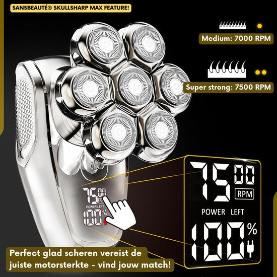 Sansbeauté SkullSharp MAX 6-in-1 – Elektrisch Scheerapparaat voor Hoofd & Gezicht – Nat & Droog – Zwart