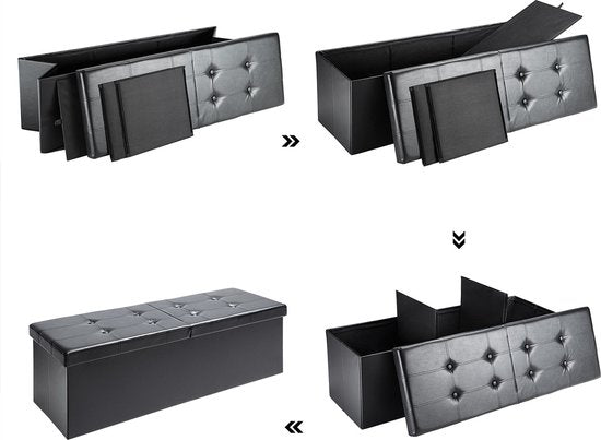 Casaria Zitbank met Opbergruimte - 115x40x40cm 131L Kunstleer – Zwart