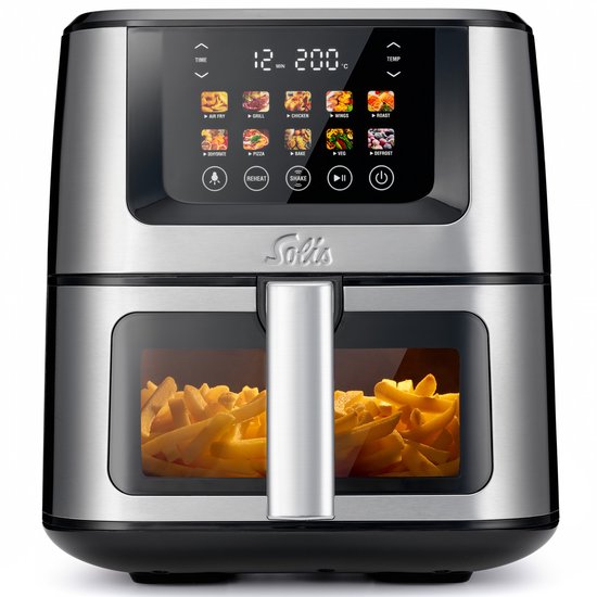 Solis Airfryer Air Fry & Dry XL - Multifunctionele Heteluchtfriteuse - 40 tot 230 Graden - 7.5L - 10 Verschillende Programma's - RVS