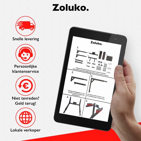 Zoluko Dip & Pull Up Bar – Professioneel Wandmodel – 200kg Draagkracht – 2-in-1 Dip Station – Incl. E-book – Zwart/Rood