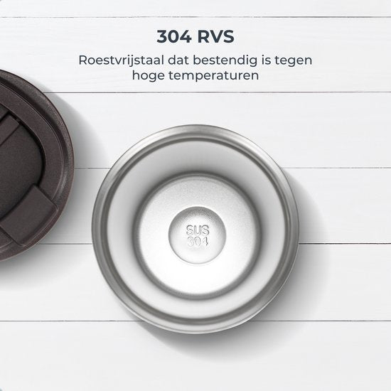 Castagnola Thermosbeker - Koffiebeker To Go - Travel Mug voor Koffie en Thee - Theebeker - 380 ML - RVS - Bruin - Octagon