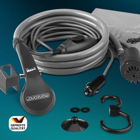MONZANA Campingdouche - 12V Auto Aansluiting – 2m Slang 5m Stroomkabel