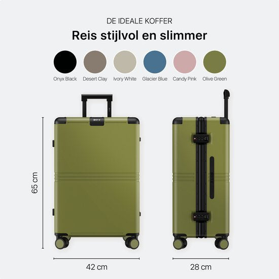 ONYX Hybrid Pro Check-in Koffer Medium 70 Liter - Gerecycled Polycarbonaat en Ritsloos Design - Reiskoffer met TSA slot en Spinner wielen - Olive Green