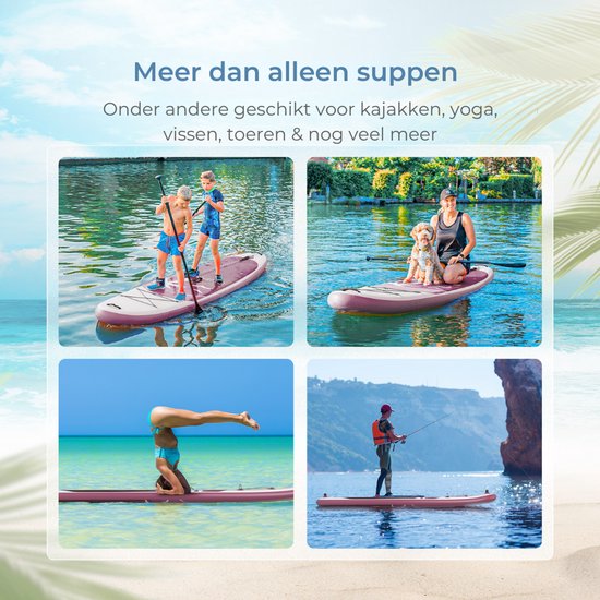 Supper Sup Board XL - Max. 220KG - Opblaasbaar – Paddle Board – Waterdicht Telefoonhoesje – Pomp – Vin – Leash – Draagtas – 335 x 81 cm - Roze