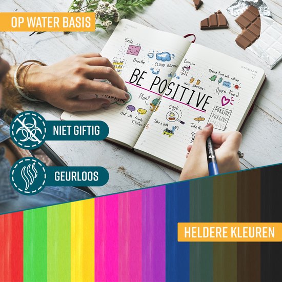 NAPI Twinmarkers - 24 Stiften voor Volwassenen - Dubbelzijdige Brushpennen - Fineliners Kleur - Viltstiften Handlettering - Bullet Journal Accessoires - Brush Pennen Aquarel - Markers Kinderen - Markeerstiften Incl. 2 Mandala Sjablonen