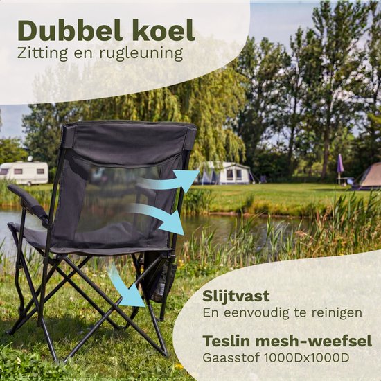 TRVLMORE Campingstoelen - Opvouwbaar - 2-Pack - 120KG Draagvermogen - Incl. Draagtas - Klapstoel - Visstoel - Kampeerstoel - Vouwstoel - Grijs