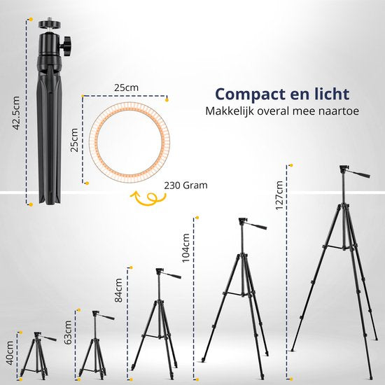 Studio ME Ringlamp met Statief 10 inch - Zwart - Ring Light - 30 Lichtstanden - Incl. Afstandsbediening & Mini Tripod - Ringlight - Ringlampen