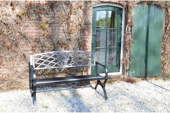 Lesli Living - Tuinbank - Buitenbank - Tuinbankje staal - Balkon bank - Buiten bank weerbestendig - Staal - Extra stevig - Slijtvast - Oxford - 127 x 59,5 x 80 cm - Belastbaarheid: 180 kg - Zwart