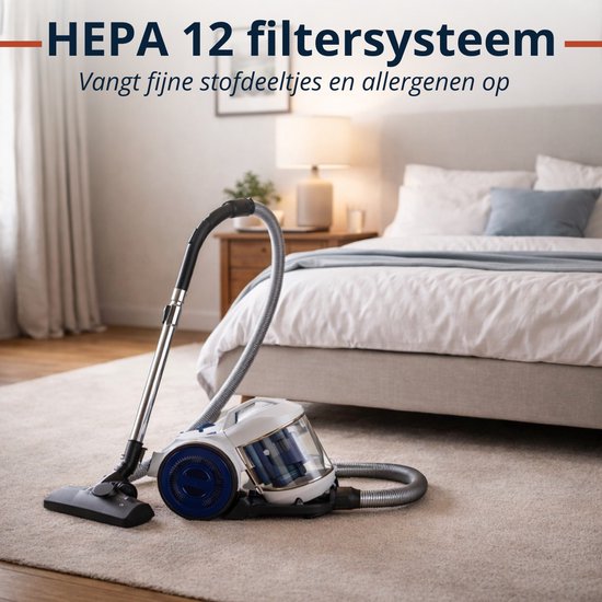 Dirt Devil Stofzuiger zonder Zak DD2503 - Stofzuiger 800W HEPA 12 Filter - Cycloonstofzuiger met Combiborstel, Kierenmondstuk en Meubelopzetstuk - Stofopvangbak 2,2 L - Wit/Blauw