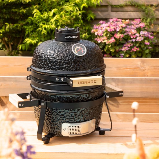 VONROC - BBQ - Kamado - 13" - Met beschermhoes, plate setter & onderstel - Houtskoolbarbecue – Keramisch