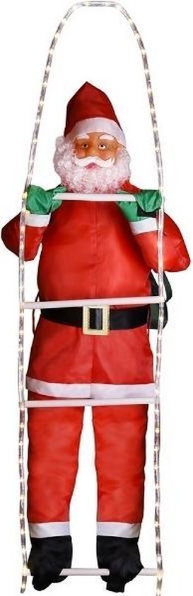 Kerstman op touwladder - 240cm - LED