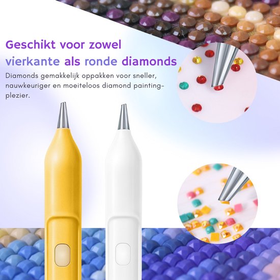 Rubye® – Elektrische Diamond Painting Pen – Met Vacuümtechniek – Oplaadbaar via USB-C – Comfortabel in Gebruik – Voor Ronde en Vierkante Steentjes – Wit