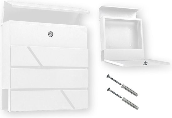 BRASQ Brievenbus Hangend Wit Deluxe - Wandbrievenbus met Slot en krantenvak - Incl. Montagemateriaal & 2 Sleutels - Postbus - brievenbus - RVS