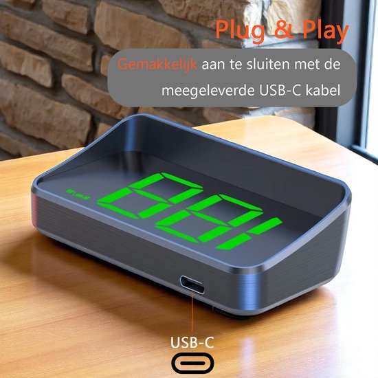 Tech Essentials Automatische - GPS Snelheidsmeter Auto HUD - USB-C - Groen - Head Up Displays - Plug en Play