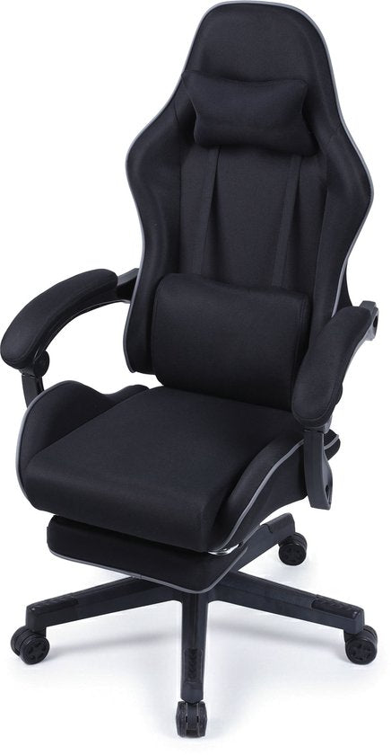 VDD Gaming - Gamestoel met massagefunctie en voetsteun - Gaming chair in de kleur Zwart - Game stoel met nekkussen & verstelbaar rugkussen - Ergonomische bureaustoel met padded armsteunen - Max draagvermogen 150 kg - Verstelbare ruggensteun