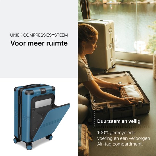 ONYX Hybrid Pro Handbagage Koffer met Voorvak 38 Liter - Gerecycled Polycarbonaat en Ritsloos Design - Reiskoffer met TSA slot en Spinner wielen - Lichtgewicht Trolley met Laptopvak - Glacier Blue