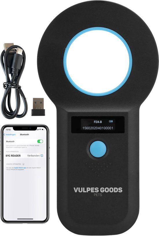 Vulpes Goods® Huisdieren - Chiplezer - Chiplezer Huisdier - Chiplezer voor alle dieren en huisdieren - Incl. Reistas - ISO11784/85/FDX-B - PRO versie