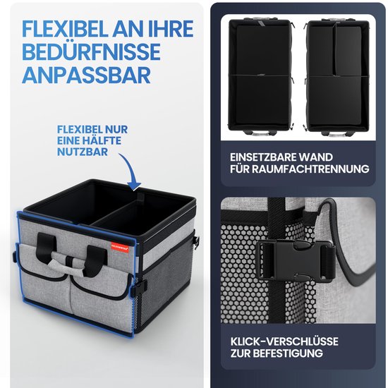 HELDENWERK Premium kofferbak organizer met deksel, stevig & antislip - Opvouwbare kofferbaktas, groot met dubbele bodem - Kofferbakbox, kofferbak organizer box