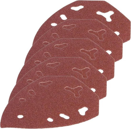 FERM - PSA1008 - Schuurpapier - P120 - 5 stuks - Met - Klittenbandrug - Stofgaten - 5 hoekig - Afmetingen: - 140x100x50mm - Universeel - Zeer geschikt voor - PSM1013 - Handpalmschuurmachine