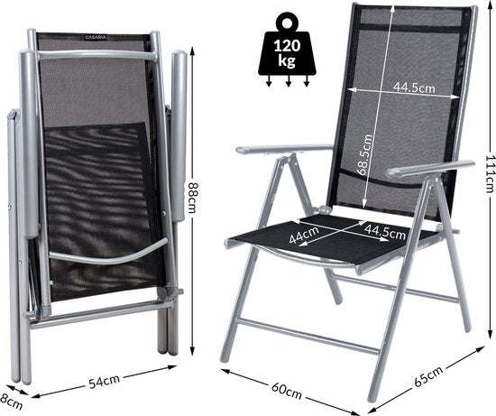 Casaria Aluminium Tuinstoelen - 3 stuks - Inklapbaar - Zilver