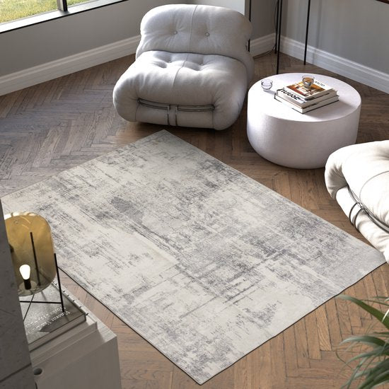 tectake® Vintage design tapijt - Laagpolig vloerkleed voor woonkamer, kinderkamer, slaapkamer of hal - Wasbaar - Div. afmetingen - 160x230cm - beige/grijs