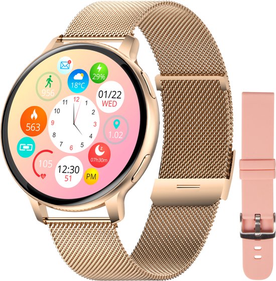 Nuvance - Smartwatch - Dames - 42mm - Bluetooth - Stappenteller - Hartslagmeter - GPS - Waterdicht - IOS/Android - Rosé Goud