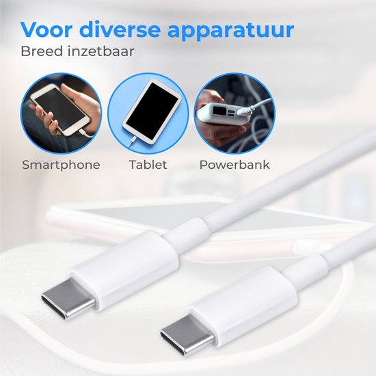 Nuvance - Usb C naar Usb C Kabel - 2 Meter - Usb-C Kabels - Snellader - 480Mb/ps Data - Usb C Oplader - 60W - Wit