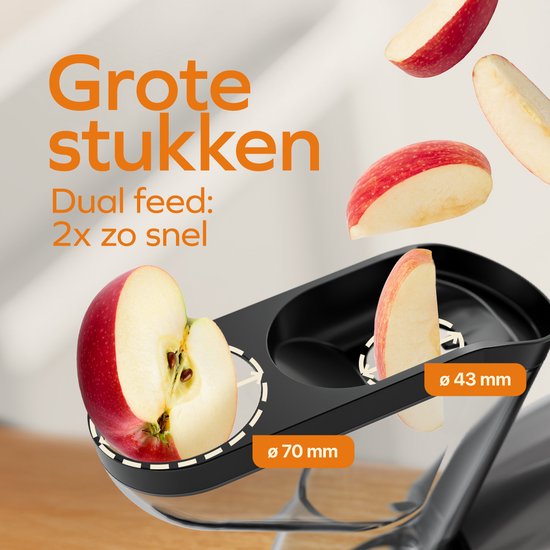 KitchenBrothers Slowjuicer XL - Juicer - Groenten en Fruitpers - 43 mm en 70 mm invoer - 500 ml - Grijs