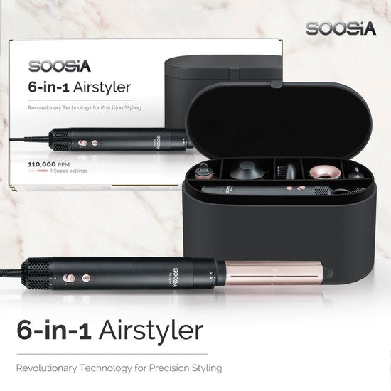 Soosia 6-in-1 Airstyler - Föhn & Krultang - Haardroger - Multistyler - Föhnborstel & Krulborstel - Hairwrap