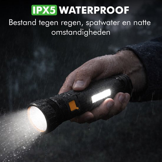 Travelhawk Zaklamp - Zaklamp Led - Zaklamp Militaire - Zaklamp op Batterijen - 1000 Lumen - Zonnepaneel - Waterproof - Zwart