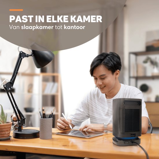 Vulpes Goods® Tech - Elektrische Kachel - Elektrische Verwarming voor Binnen - Ventilatorkachel - Keramische Kachel - Heater - 3 Standen - 950W - LED Indicatie - Roterend - Zwart - PRO versie