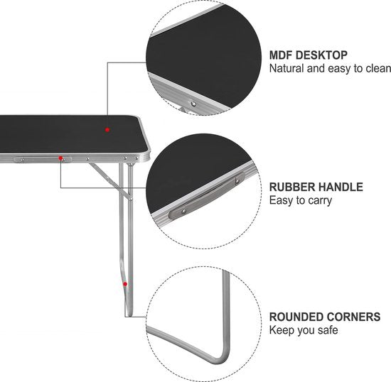 Klaptafel - Draagbaar bureau - Compacte standaard - Inklapbaar oppervlak - Reiswerkstation - Lichtgewicht bord - Eenvoudig op te zetten plaat - Zwart - 70x60x50 cm