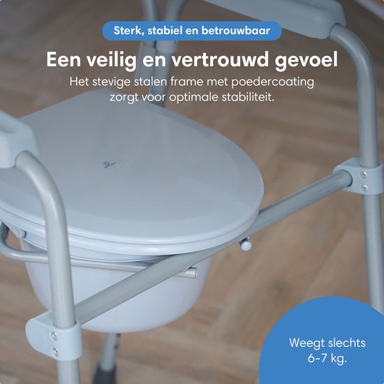 Safe Life® Toiletstoel 3-in-1 – Opvouwbaar & in hoogte verstelbaar - wc verhoger & postoel met emmer – Tot 160 kg – voor Senioren & Herstel - po stoel - wc stoel