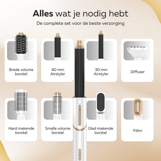 Beeperfect® Airstyler 8 in 1 - Multistyler - Krultang - Föhnborstel - Hairwrap - Föhnborstel - Met Diffuser - Haardroger - Krulborstel