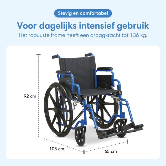 SafeLife® Rolstoel - opvouwbaar lichtgewicht met afneembare voetsteunen - inklapbare armleuningen