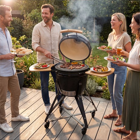 KitchenBrothers Kamado BBQ - 21 Inch Houtskool Barbecue - PFAS-Vrij - 45⌀ cm - Complete Set - Egg BBQ met Accessoires inclusief Hoes - Zwart