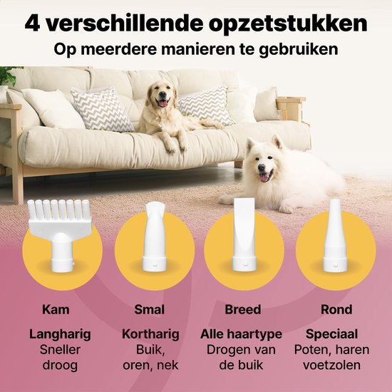 Jake and Jacky Professionele Hondenföhn - Waterblazer voor Hond - met 4 Opzetstukken - Honden Droger - Stil Design