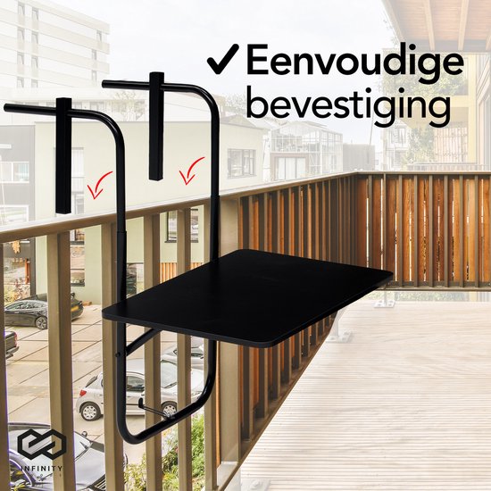 Infinity Goods Balkontafel - Inklapbaar - 40 x 60 CM - Verstelbaar - Hangend - Zwart