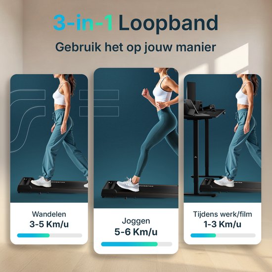 Flowsense Loopband - 1-6 km/u - Treadmill - Elektrisch - Zwart