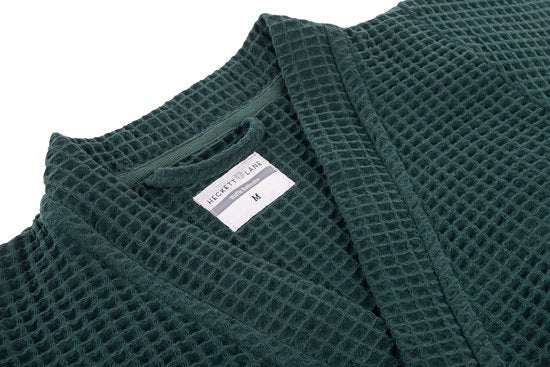 Heckettlane Badjas Wafel - Kamerjas voor Dames en Heren - XL - Ochtendjas van Katoen - Geschikt voor de Sauna - Groen