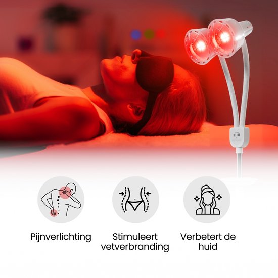 Resty® Infraroodlamp – 550W - Red Light Therapy - Warmte lamp - Timer - Extra Stevige Voet - Dubbele Kop