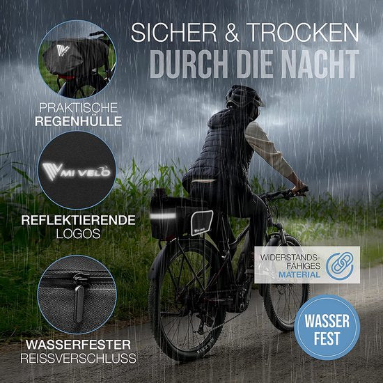 MIVELO - Fietstas voor bagagedrager - bagagedragertas fiets - uitbreidbaar tot 20 l - waterafstotend - 20 l zwart