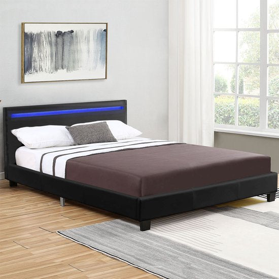 Gestoffeerd bed Verona - 120 x 200 cm - Zwart - LED Verlichting