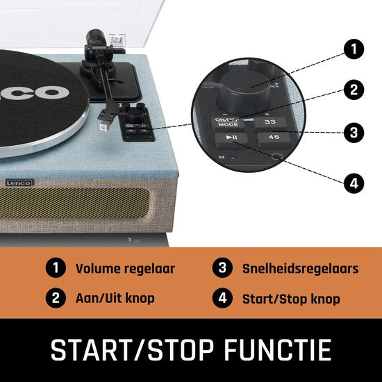 Lenco Platenspeler met Bluetooth - Vier ingebouwde Speakers 40W RMS - LS-440BUBG - Blauw Grijs