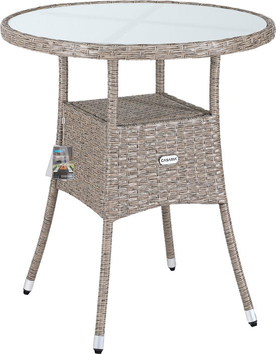 Casaria Bijzettafel - Rond 60cm Weerbestendig Polyrattan - Grijs Beige